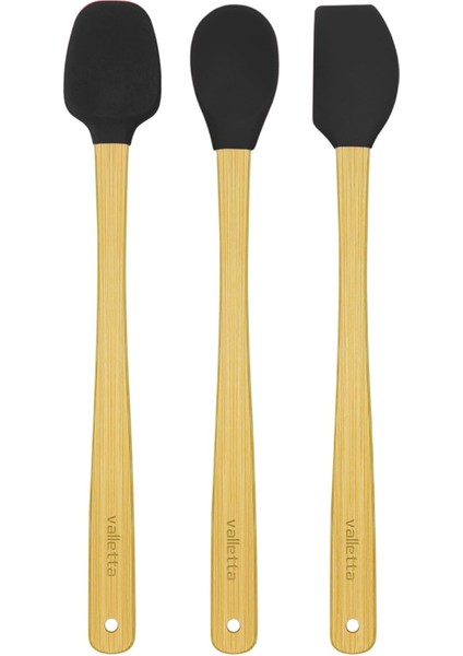 Indigo 3'lü Siyah Bambu Silikon Spatula Seti Uzun 26 cm VLT1502