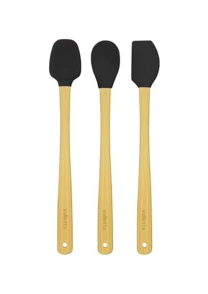 Indigo 3'lü Siyah Bambu Silikon Spatula Seti Uzun 26 cm VLT1502