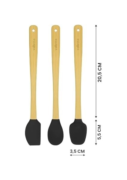 Indigo 3'lü Siyah Bambu Silikon Spatula Seti Uzun 26 cm VLT1502