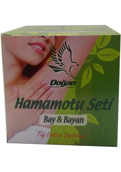 Hamamotu Seti Tüy Dökücü Toz Bay Bayan 100 gr Kase Spatula Kolonyalı Mendil