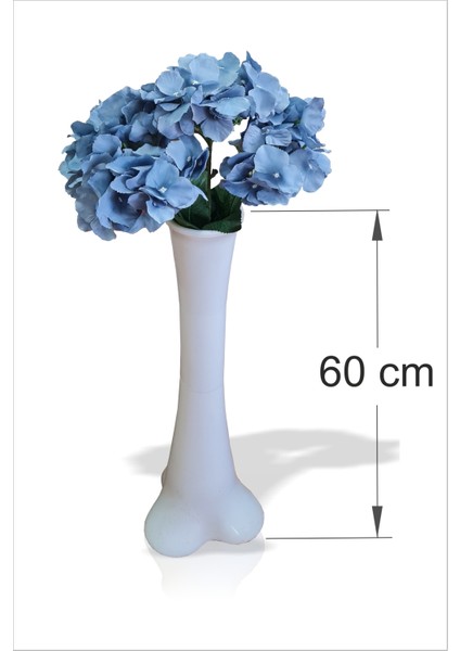 Uzun Eşsiz Nefis 60 cm Sert Plastik Dengeli Devrilmez Ince Vazo 50 cm Büyük Mavi Ortanca Yapay Çiçek
