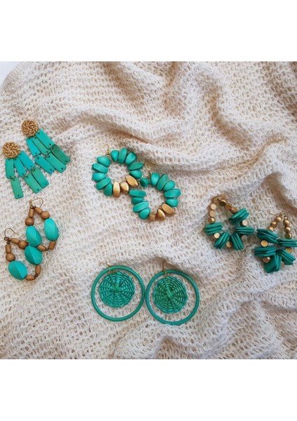 Madeline Earrings In Turquoise El Yapımı Hasır Küpe