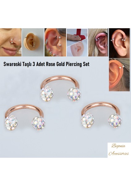 Cerrahi Çelik, 6 mm 8 mm 10 mm Çap, 3 Adet Septum Şambala Halka Piercing Küpe Set, Kaş, Dudak, Burun, Kulak Kullanımına Uygundur