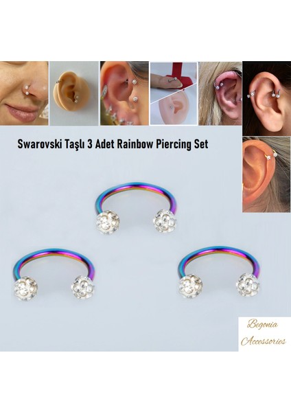Cerrahi Çelik, 6 mm 8 mm 10 mm Çap, 3 Adet Septum Şambala Halka Piercing Küpe Set, Kaş, Dudak, Burun, Kulak Kullanımına Uygundur
