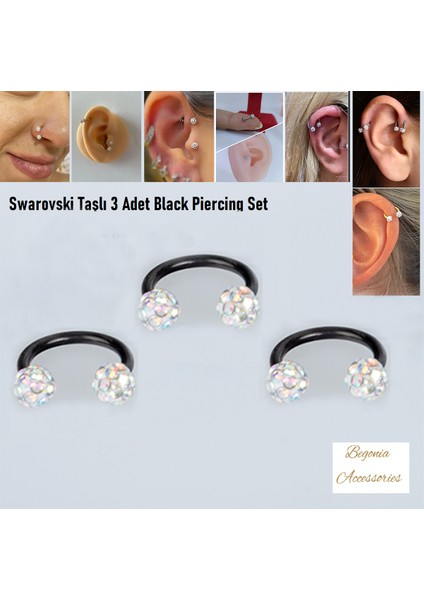 Cerrahi Çelik, 6 mm 8 mm 10 mm Çap, 3 Adet Septum Şambala Halka Piercing Küpe Set, Kaş, Dudak, Burun, Kulak Kullanımına Uygundur