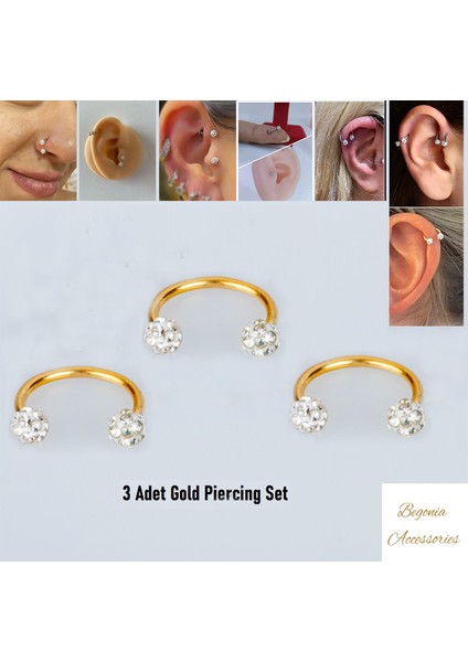 Cerrahi Çelik, 6 mm 8 mm 10 mm Çap, 3 Adet Septum Şambala Halka Piercing Küpe Set, Kaş, Dudak, Burun, Kulak Kullanımına Uygundur