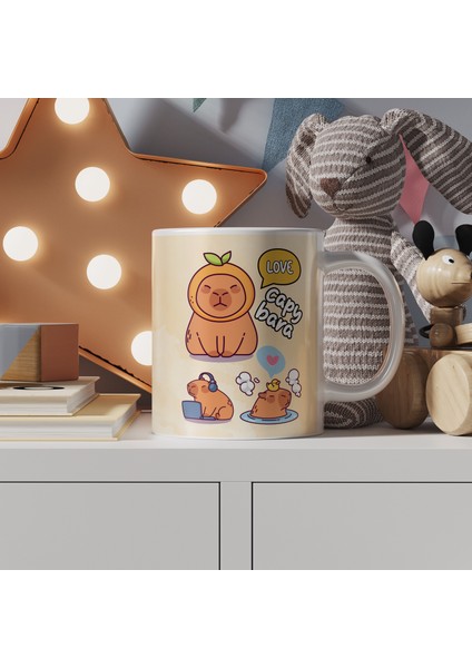 Capybara Temalı Sevimli Tasarım Kupa – Komik Hayvan Çizimli, Renkli Porselen Bardak fiyatları