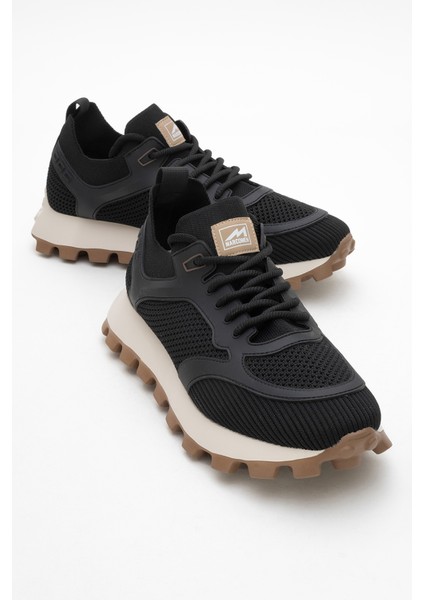 Erkek Kalın Taban Trikolu Bağcıklı Sneaker Mc 21326 Siyah
