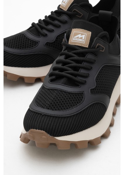 Erkek Kalın Taban Trikolu Bağcıklı Sneaker Mc 21326 Siyah