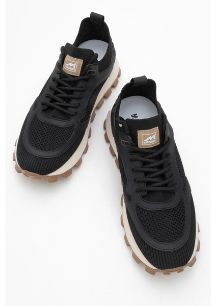 Erkek Kalın Taban Trikolu Bağcıklı Sneaker Mc 21326 Siyah