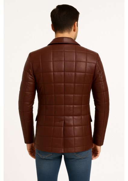 Silva Hakiki Deri Erkek Bordo Tafta Blazer Şişme Ceket