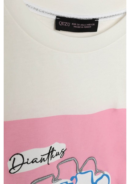 Kabartma Nakış Baskılı Ekru Kadın T-Shirt TSH00263 fiyatları