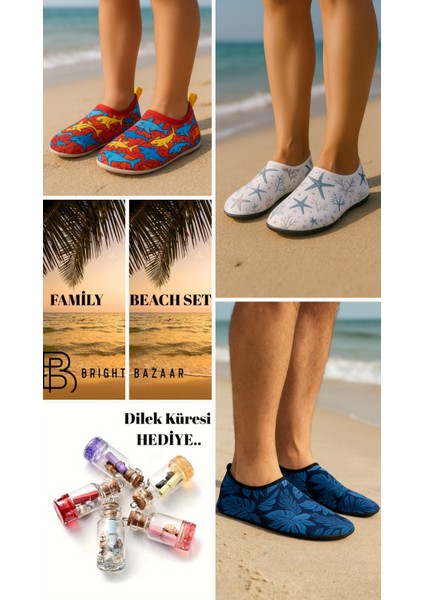 Deniz Ayakkabısı Deniz Terliği 2 Yetişkin 1 Çocuk Aile Plaj Ayakkabı Seti Dilek Küresi Hediye Özel Plaj Deniz Terliği fiyatları
