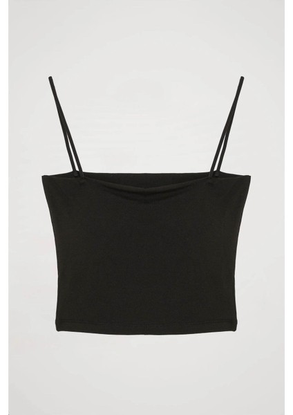 Crop Basic Siyah Kadın Kolsuz T-Shirt ATL00159