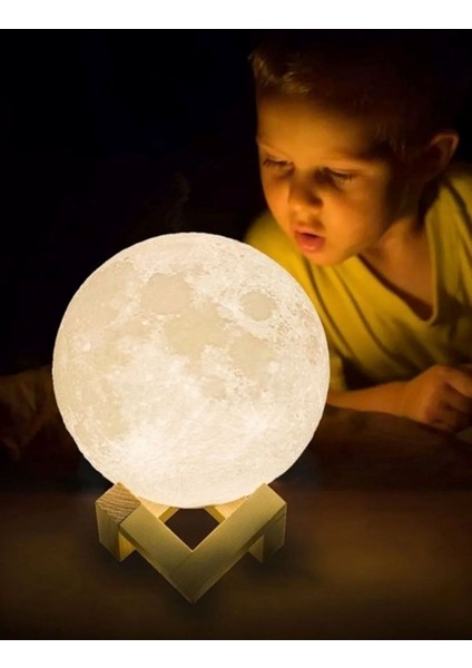 Dekoratif Işıklı Ay Küre Gece Lambası 3D Ay Standlı 15 cm