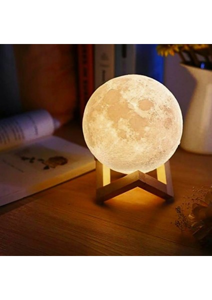 Dekoratif Işıklı Ay Küre Gece Lambası 3D Ay Standlı 15 cm