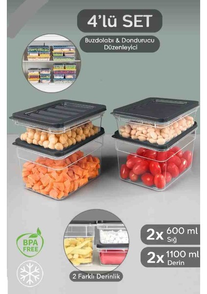 Mikrodalga ve difriz uyumlu saklama kabı buzdolabı düzenleyici buzluk organizer set buzluk kabı