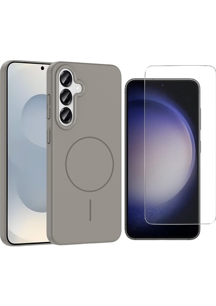 Samsung Galaxy S25 Kılıf M-safe Şarj Özellikli Zore Ruby Sert Kapak + Nano Ekran Koruyucu