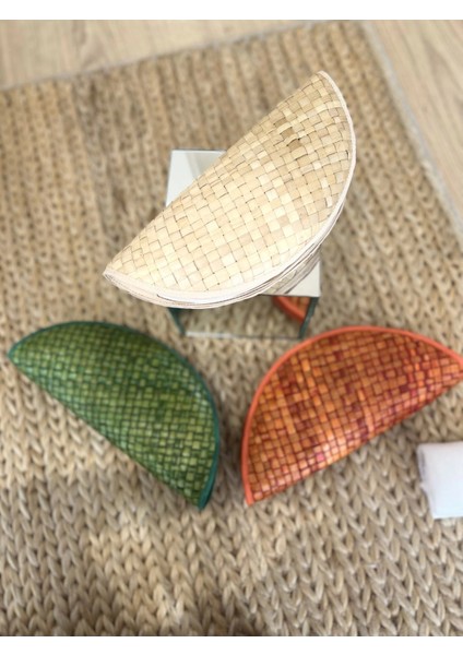 Summer Essentıals Half Moon Clutch El Yapımı Organik Hasır Clutch