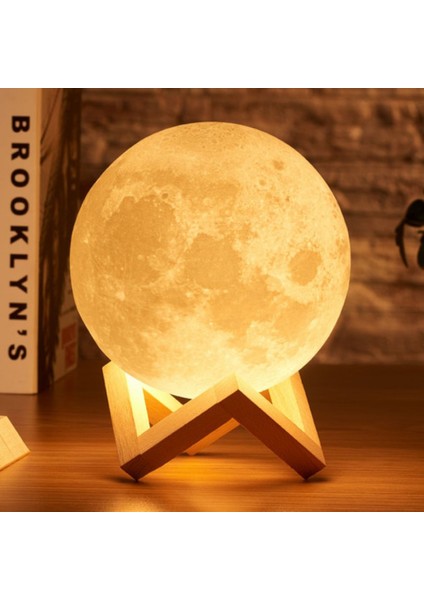 Dekoratif Işıklı Ay Küre Gece Lambası 3D Ay Standlı 12 cm