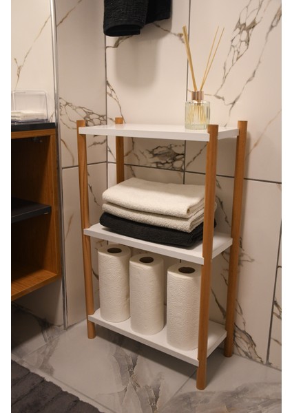 Beyaz 3 Raflı Gürgen Ayaklı Banyo Düzenleyici,banyo Organizeri