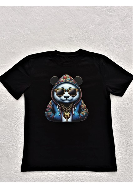 Hip-Hop Panda Baskılı Pamuklu Erkek Çocuk Tişörtü