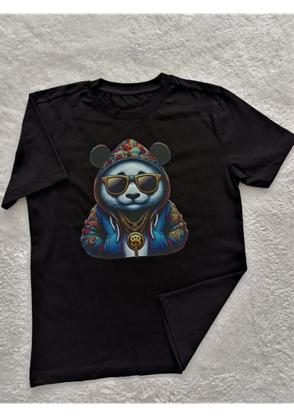 Hip-Hop Panda Baskılı Pamuklu Erkek Çocuk Tişörtü