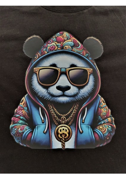 Hip-Hop Panda Baskılı Pamuklu Erkek Çocuk Tişörtü