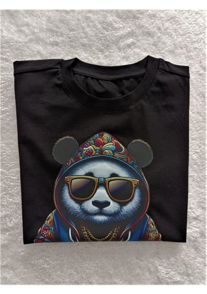 Hip-Hop Panda Baskılı Pamuklu Erkek Çocuk Tişörtü