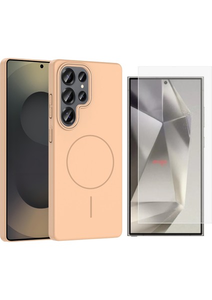 Samsung Galaxy S24 Ultra Kılıf M-safe Şarj Özellikli Zore Ruby Sert Kapak + Nano Ekran Koruyucu