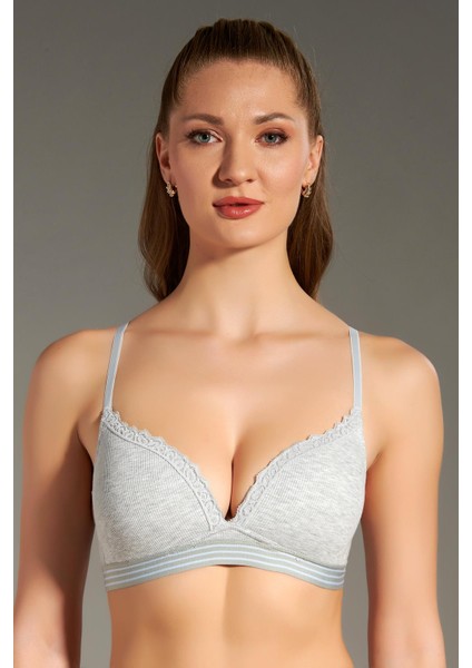 Dantel Detay Desteksiz Çocuk Sütyeni C18132 Gri Melanj