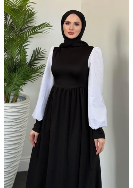 Aria Eteği Fırfırlı Elbise Siyah