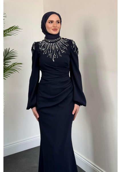 Aleda Balık Simli Abiye Lacivert