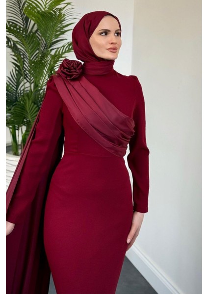 Castilya Pelerinli Omzu Gül Abiye Bordo fırsatları