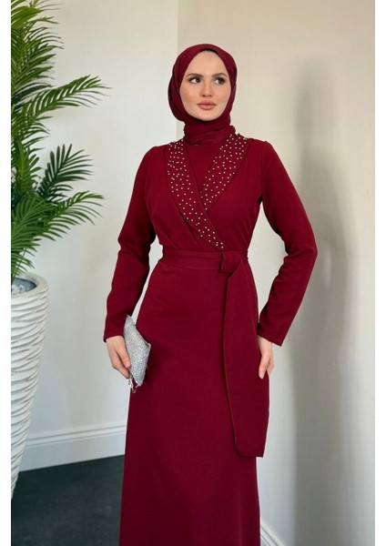 Arden Kruvaze Yaka Abiye Bordo modelleri