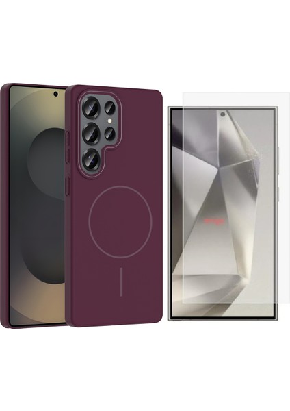 Samsung Galaxy S24 Ultra Kılıf M-safe Şarj Özellikli Zore Ruby Sert Kapak + Nano Ekran Koruyucu