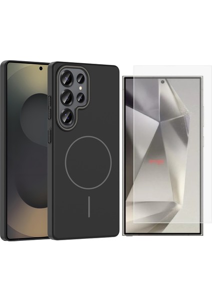 Samsung Galaxy S24 Ultra Kılıf M-safe Şarj Özellikli Zore Ruby Sert Kapak + Nano Ekran Koruyucu