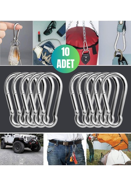 10 Adet Düz Yaylı Karabina 12 mm No Olta Deniz Tırmanma Kamp Ekipmanları Hamak Askı
