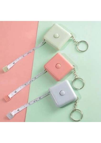 150 cm Sevimli Stickerlı Pratik Çanta Boy Anahtarlıklı Kare Mezura modelleri