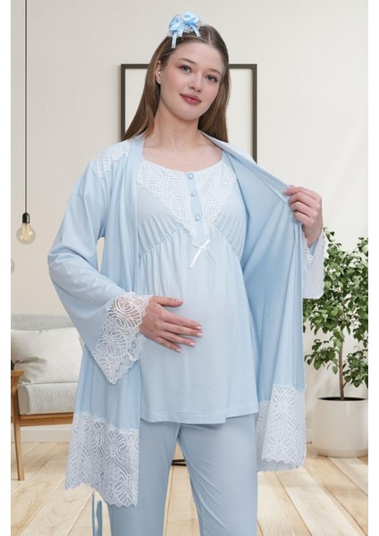 Mecit 6203 Mavi Sabahlıklı Lohusa Pijama Takımı