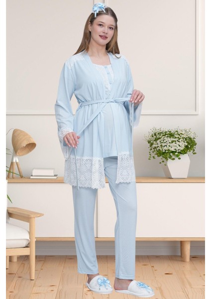 Mecit 6203 Mavi Sabahlıklı Lohusa Pijama Takımı