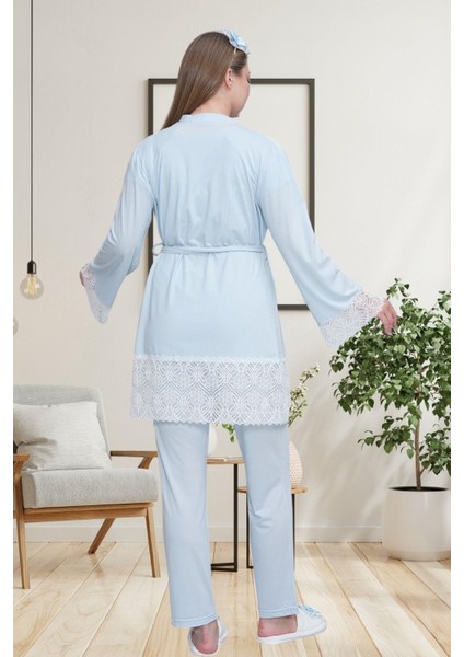 Mecit 6203 Mavi Sabahlıklı Lohusa Pijama Takımı