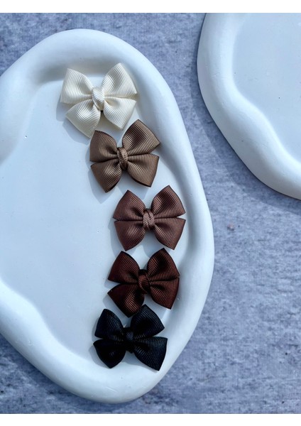 Kahverengi Fiyonk Kurdele Saçsız Bebek Tokası Seti