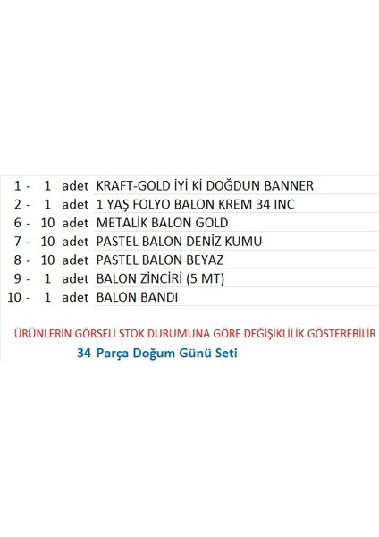 1 Yaş Kraft Tema Gold ,beyaz, Kum Balon+ Baner Seti fiyatları
