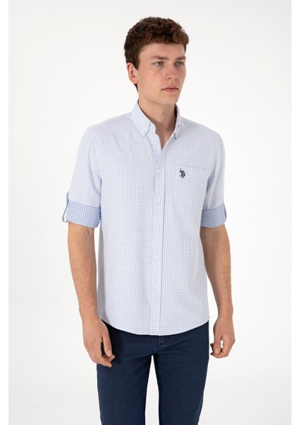 Erkek Mavi Gömlek Desenli 50306363-VR036