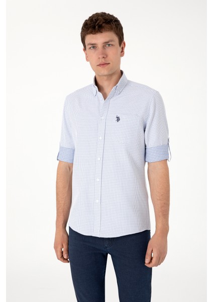 Erkek Mavi Gömlek Desenli 50306363-VR036 modelleri