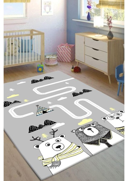 Dogs Baskılı Kaymaz Tabanlı Makinede Yıkanabilir Çocuk Halısı