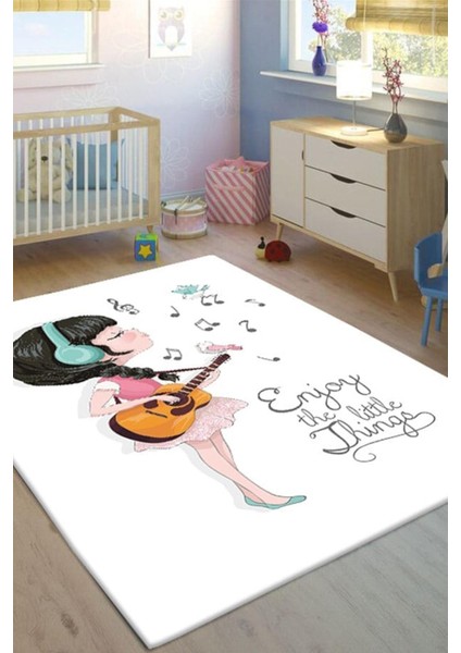 Music Star Baskılı Kaymaz Tabanlı Makinede Yıkanabilir Çocuk Halısı