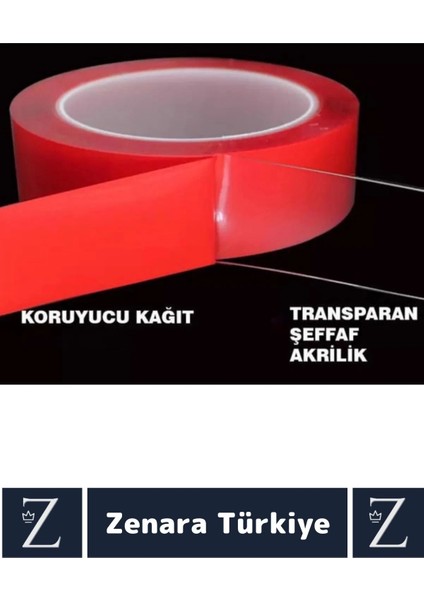 Premium Nano Teknoloji Güçlü Tamir Cam Iç Dış Mekan Montaj Çift Taraflı Şeffaf Bant 1.5 mt x 2 Adet