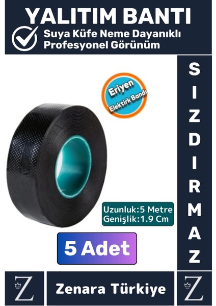 Premium Yanmaz Su Geçirmez Ekstra Güçlü Yapışkanlı Kendinden Eriyen Kauçuk Yalıtım Bant 5 mt x 5 Adt